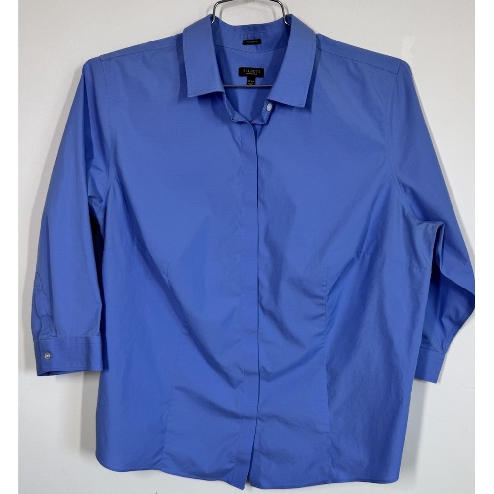 Talbots Wrinkle Resistant Blue 3/4 Sleeve Button Up Shirt Size 22WP Career Work - Picture 4 of 10